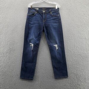 Kut from the Kloth Reese Ankle Straight Jeans 6 Blue Womens Dark Wash Distressed